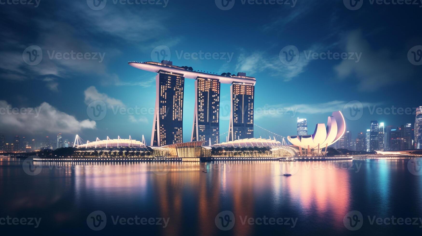 Night view of Marina Bay Sands. Generative AI photo