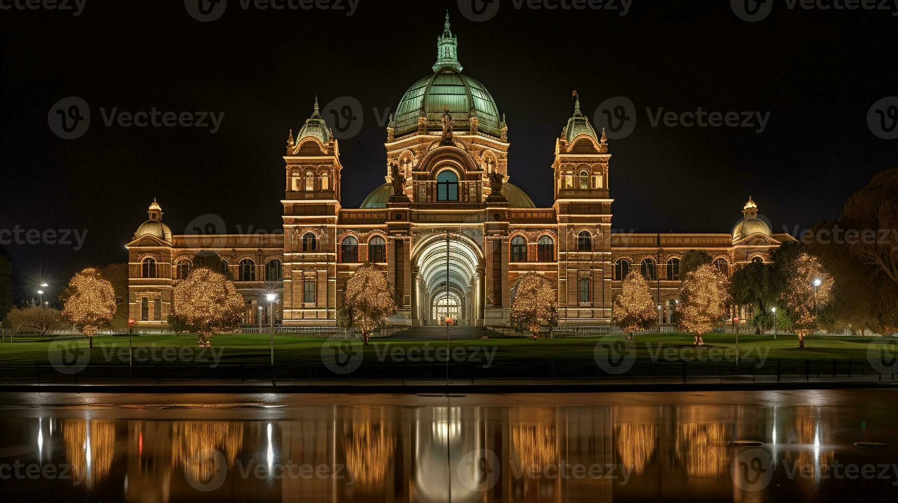 Night view of Royal Exhibition Building. Generative AI photo