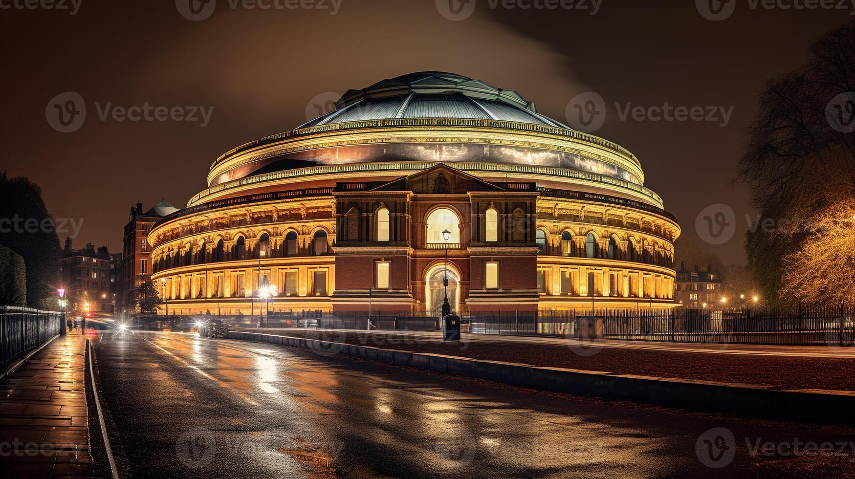 Night view of Royal Albert Hall. Generative AI photo