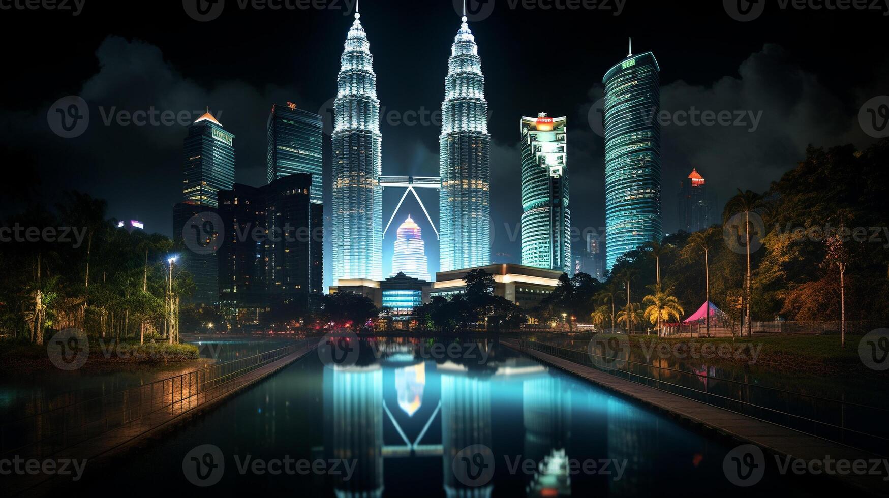 Night view of Petronas Towers. Generative AI photo