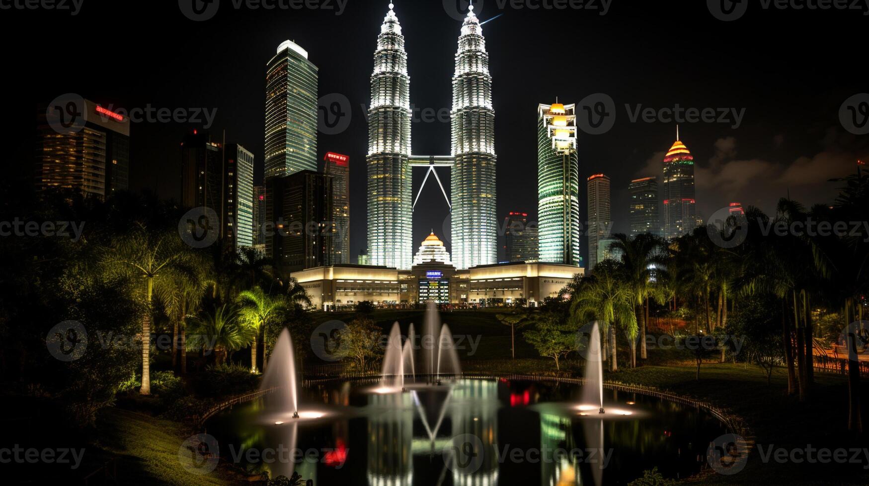 Night view of Petronas Towers. Generative AI photo