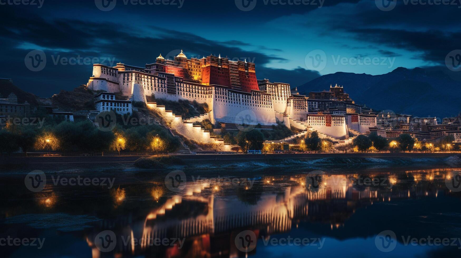 Night view of Potala Palace. Generative AI photo