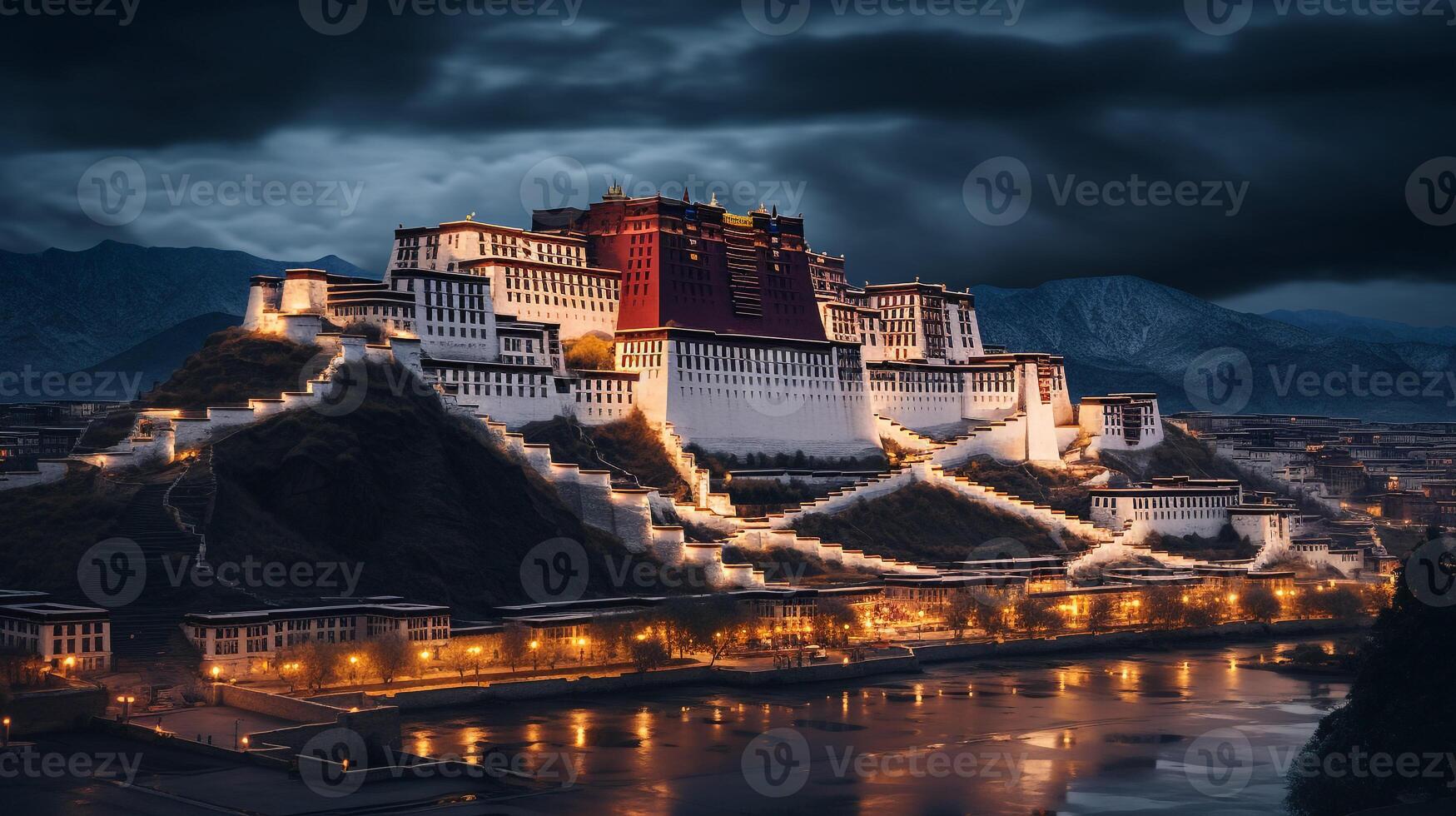 Night view of Potala Palace. Generative AI photo