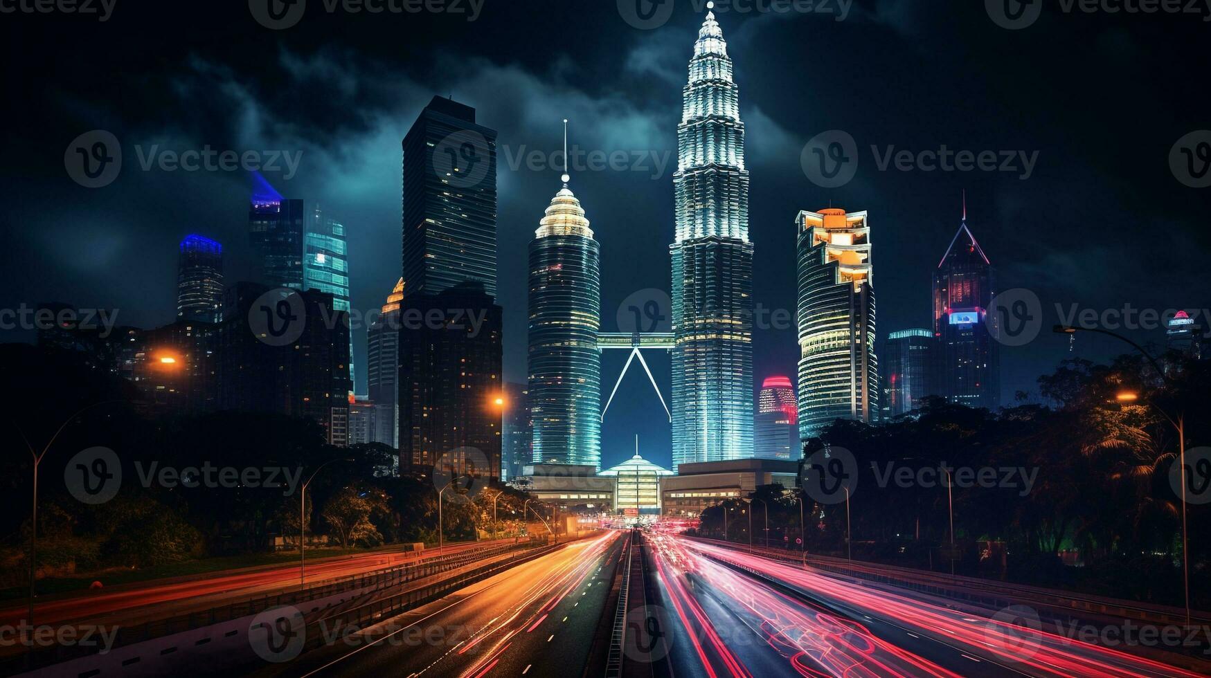 Night view of Petronas Towers. Generative AI photo