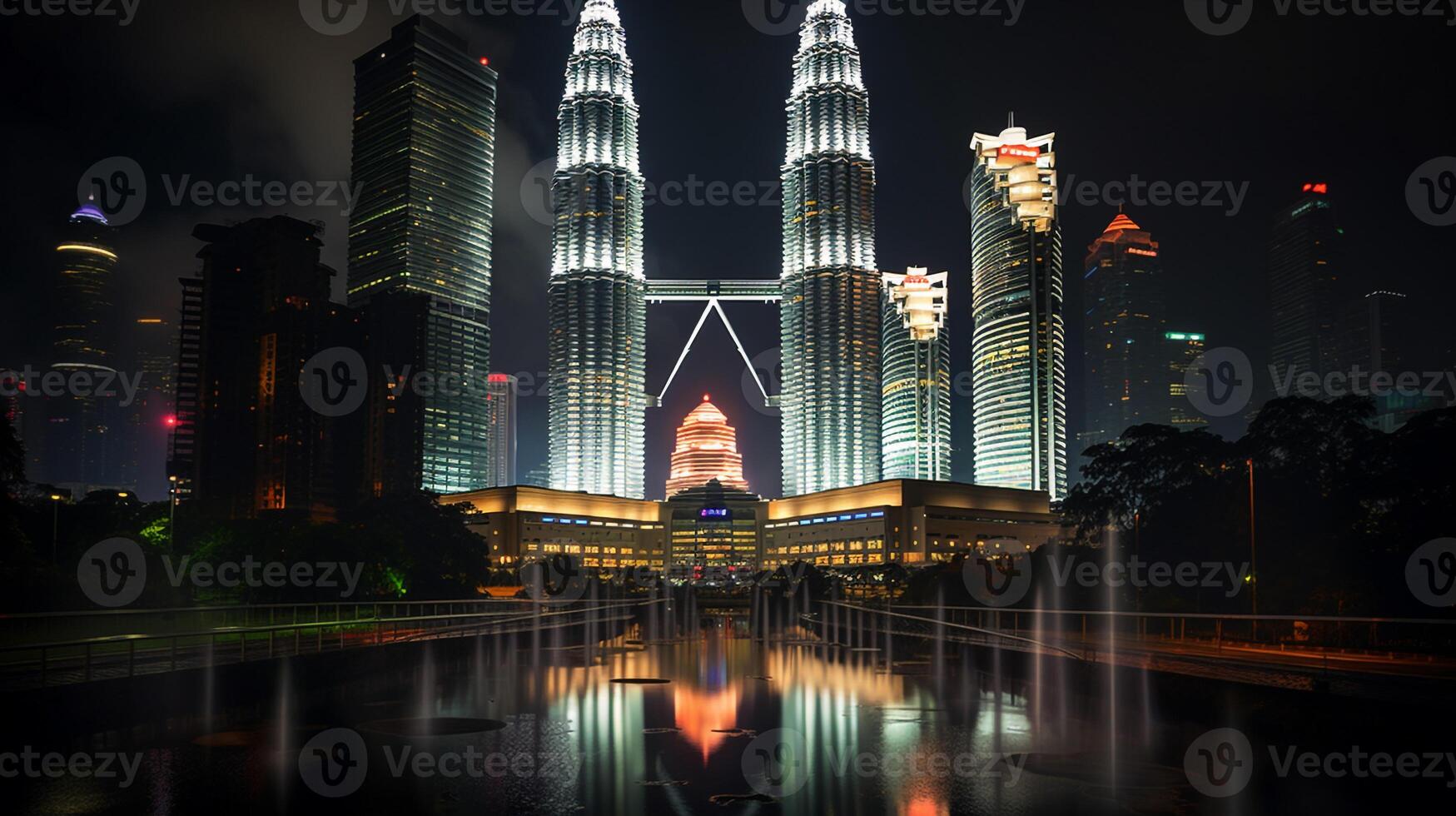 Night view of Petronas Towers. Generative AI photo