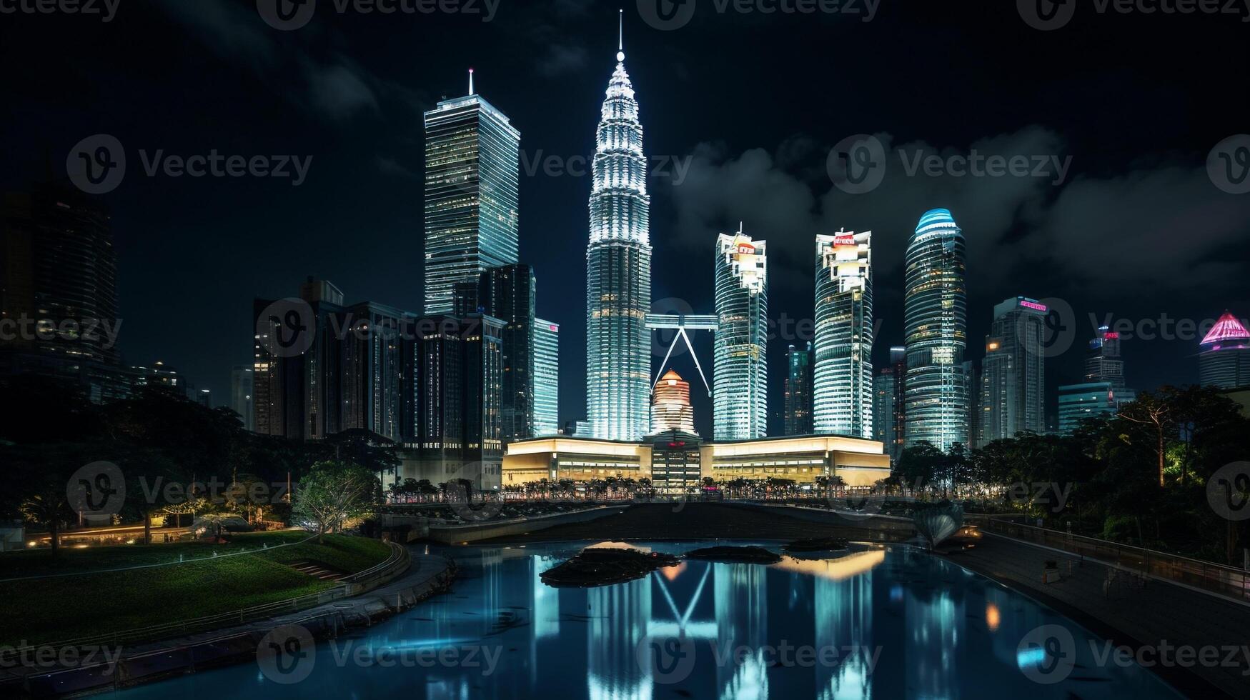 Night view of Petronas Towers. Generative AI photo