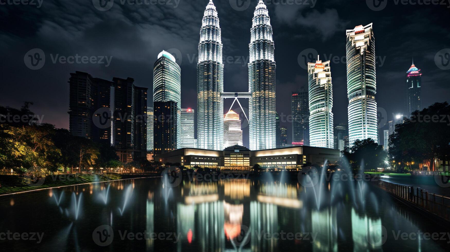 Night view of Petronas Towers. Generative AI photo