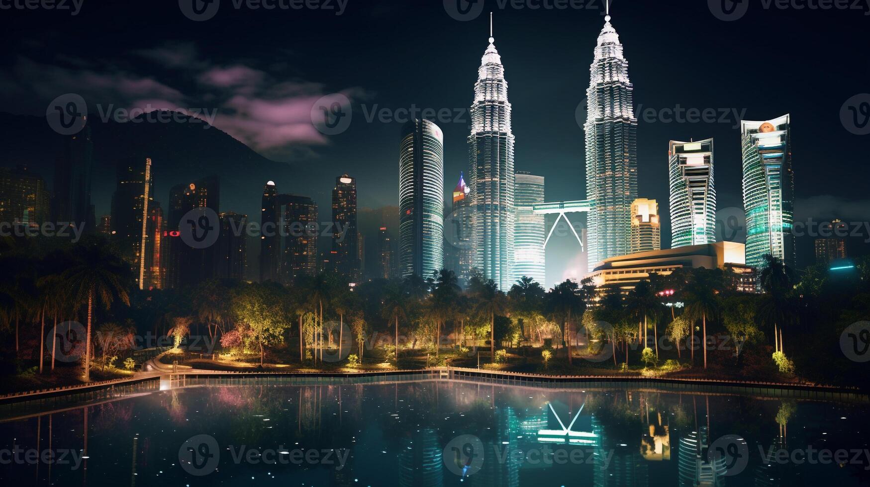 Night view of Petronas Towers. Generative AI photo