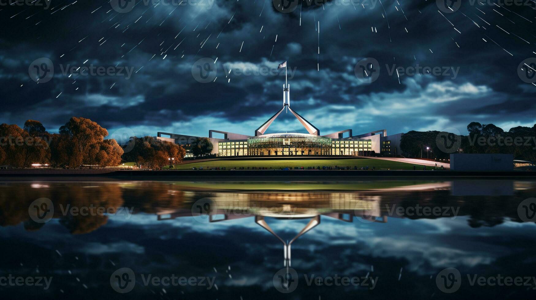 Night view of Parliament House. Generative AI photo