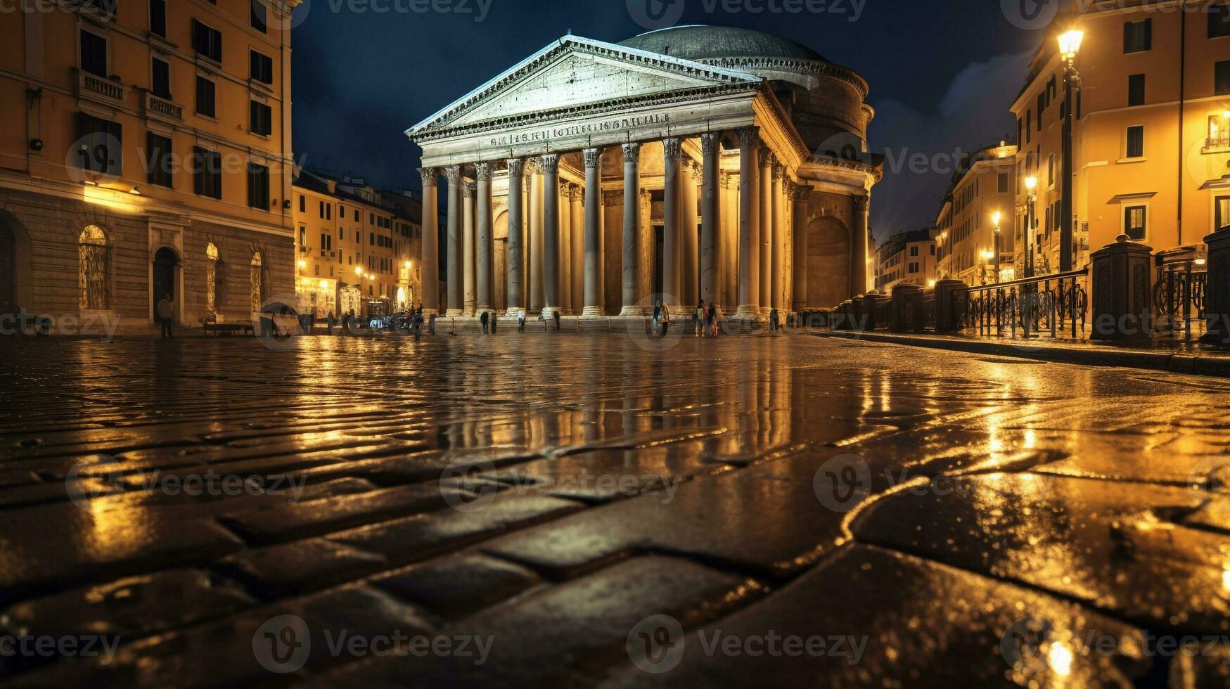 Night view of Pantheon. Generative AI photo