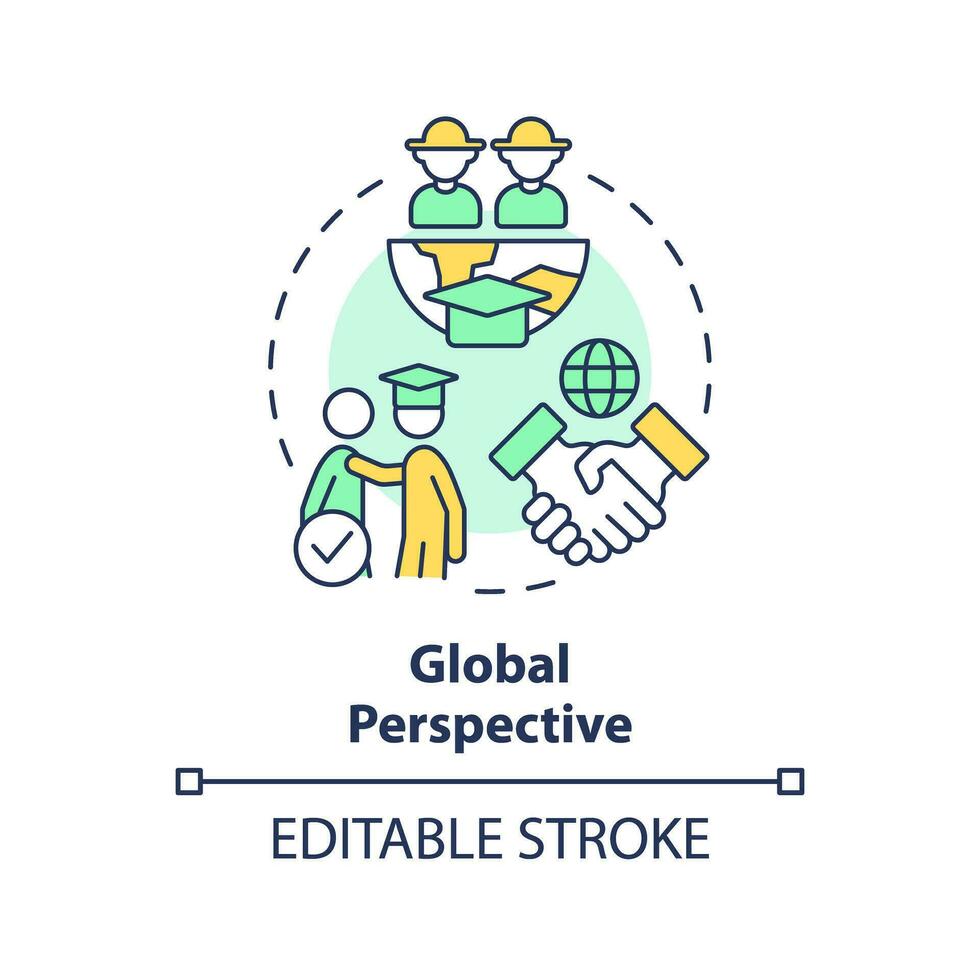 Global perspective multi color concept icon. International collaboration. Agricultural science. Higher education. Study abroad. Round shape line illustration. Abstract idea. Graphic design vector
