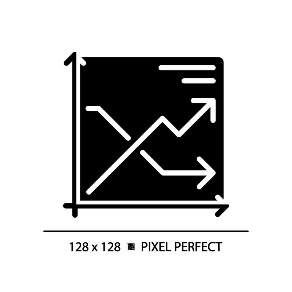 Line chart black glyph icon. Financial data. Market trend. Sales report. Company results. Two arrows. Data presentation. Silhouette symbol on white space. Solid pictogram. Vector isolated illustration