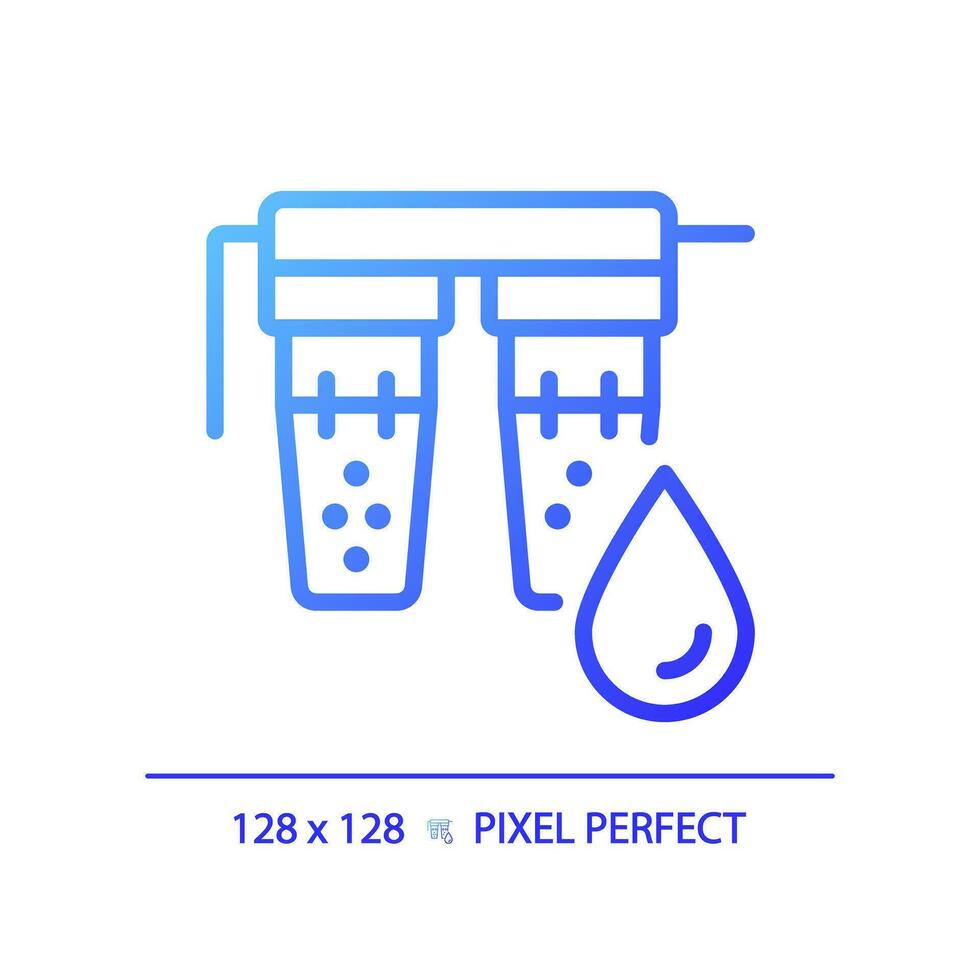 2D pixel perfect gradient water filter icon, isolated vector, blue thin line illustration representing plumbing. vector