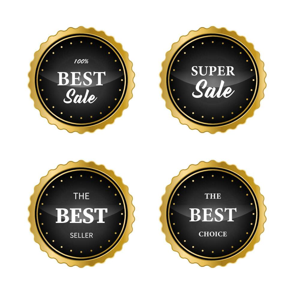 ollection of blue top quality badges with gold border vector