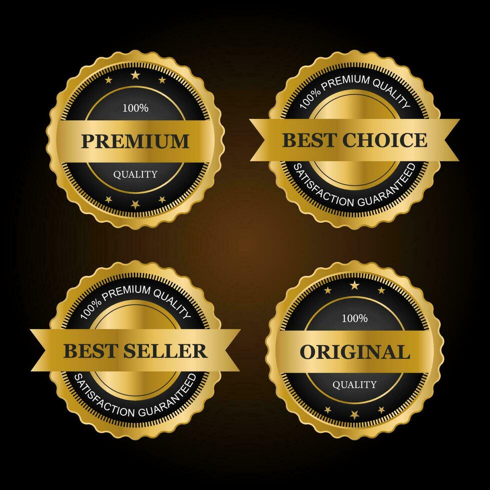 Best certification golden sign. Gold design premium award emblem medals and round labels stamp elegant quality guarantee plate badge set vector