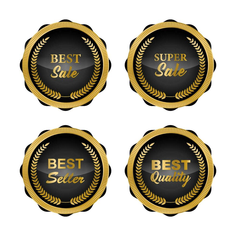 ollection of blue top quality badges with gold border vector