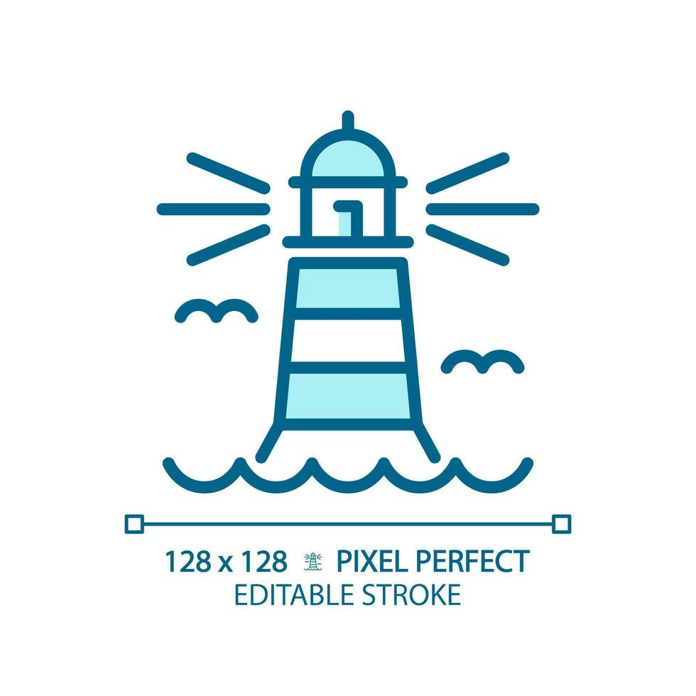 2D pixel perfect editable blue lighthouse icon, isolated vector, building thin line illustration. vector