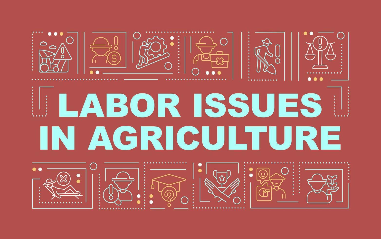 labor cuestiones en agricultura rojo palabra conceptos rojo bandera. granja obrero. infografia con editable íconos en color antecedentes. aislado tipografía. vector ilustración con texto