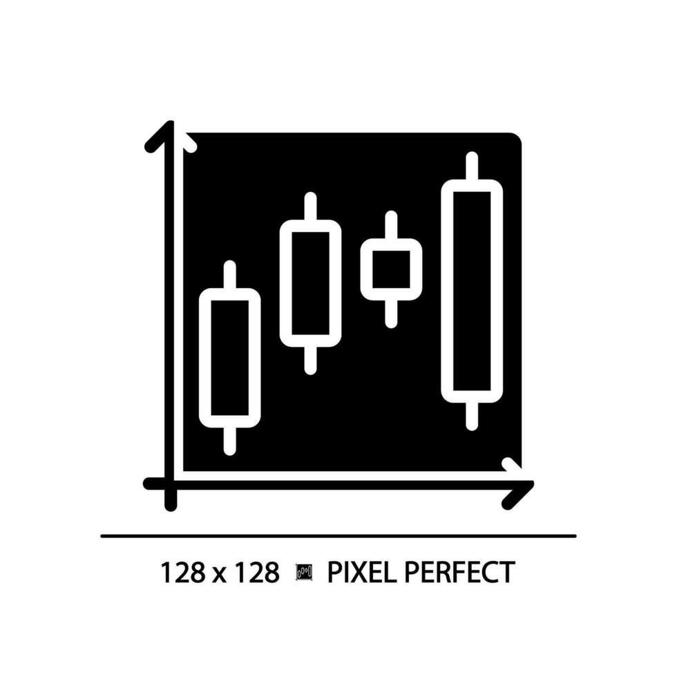 Candlestick chart black glyph icon. Forex trading. Professional sales. Stock market. Financial investment. Silhouette symbol on white space. Solid pictogram. Vector isolated illustration