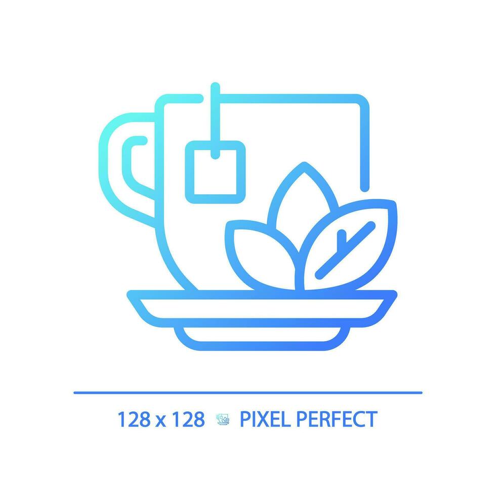 2D pixel perfect blue gradient herbal tea icon, isolated vector, thin line illustration. vector