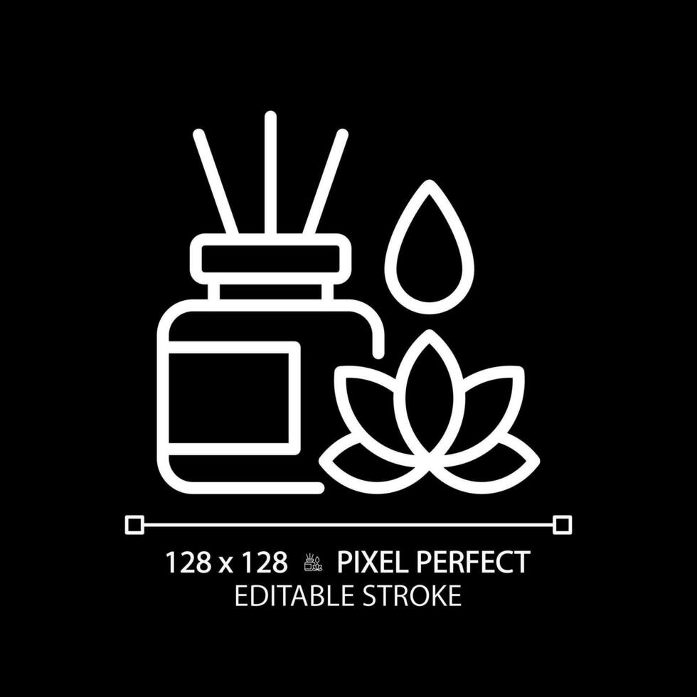 2D pixel perfect editable white incense sticks and lotus icon, isolated vector, meditation thin line illustration. vector