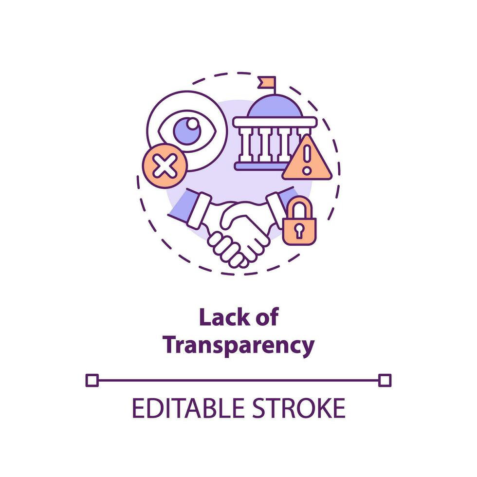 Editable lack of transparency icon concept, isolated vector, lobbying government thin line illustration. vector