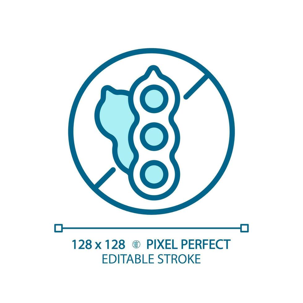 2D pixel perfect editable blue soy free icon, isolated vector, thin line illustration representing allergen free. vector