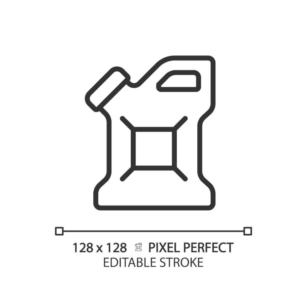 Jerrycan linear icon. Plastic canister. Jerry can. Motor oil bottle. Fuel container. Diesel can. Refueling car. Thin line illustration. Contour symbol. Vector outline drawing. Editable stroke