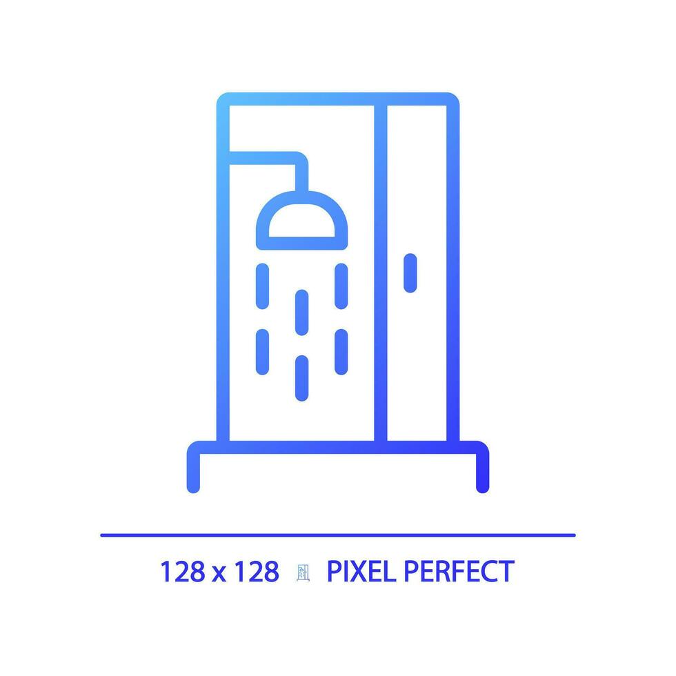 2D pixel perfect gradient shower icon, isolated vector, blue thin line illustration representing plumbing. vector