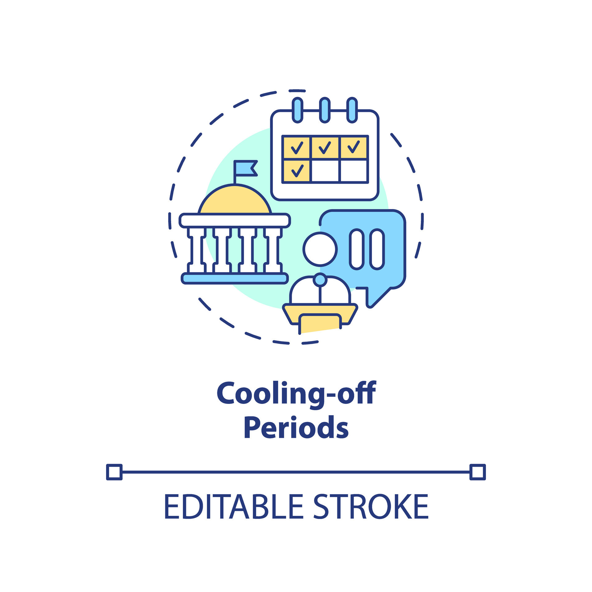 Editable cooling off periods icon concept, isolated vector, lobbying