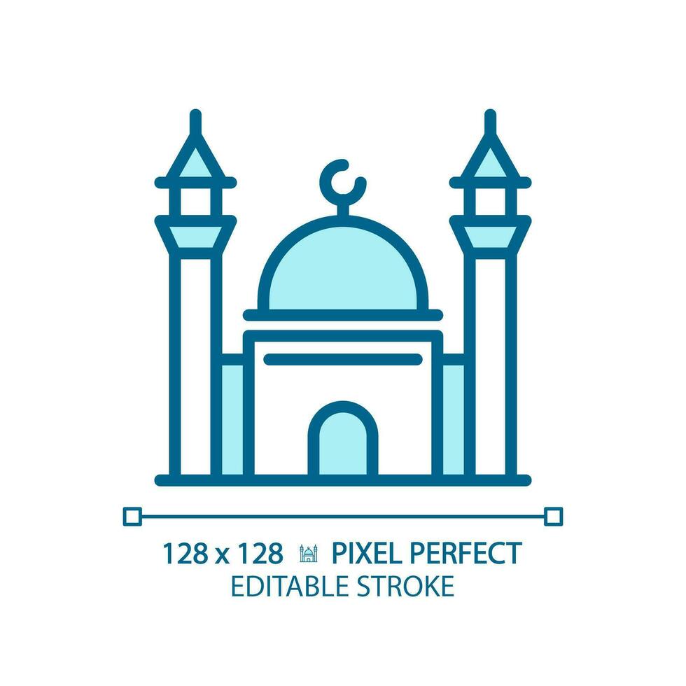 2D pixel perfect editable blue mosque icon, isolated vector, building thin line illustration. vector