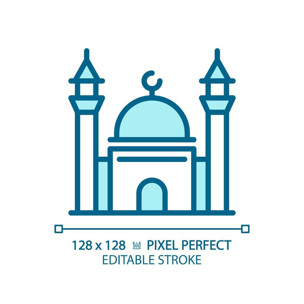 2d píxel Perfecto editable azul mezquita icono, aislado vector, edificio Delgado línea ilustración. vector