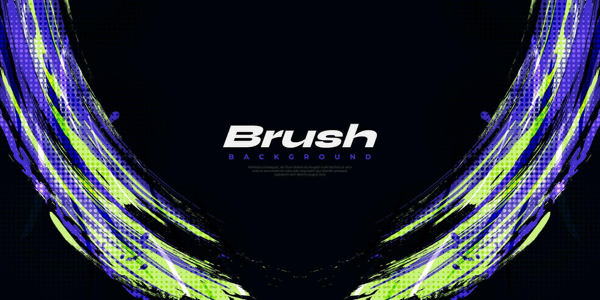 Purple and Green Brush Background with Halftone Effect Isolated on Black Background. Sport Background with Grunge Style. Scratch and Texture Elements For Design vector