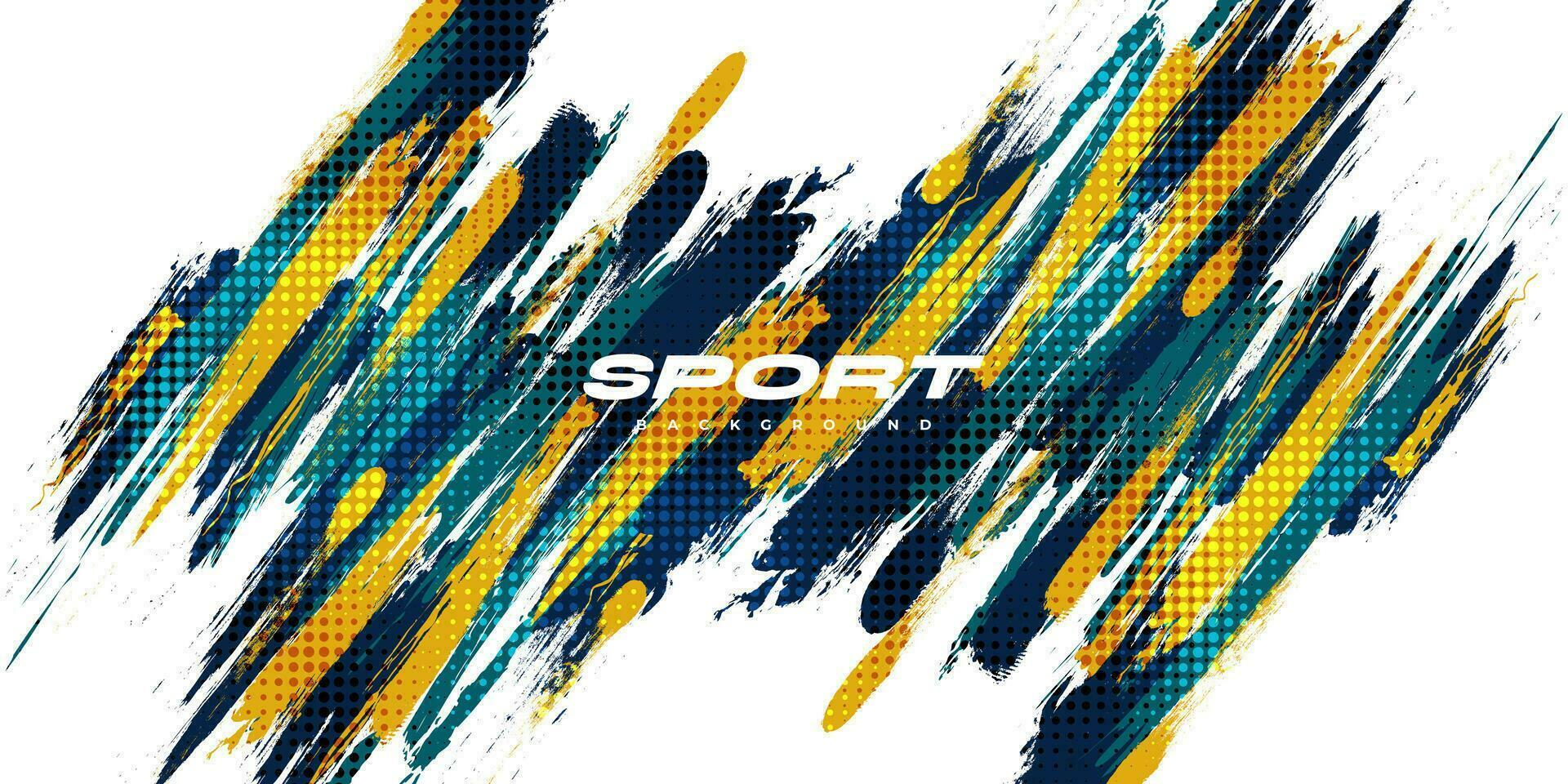 Blue and Yellow Brush Background with Halftone Effect Isolated on White Background. Sport Background with Grunge Style. Scratch and Texture Elements For Design vector