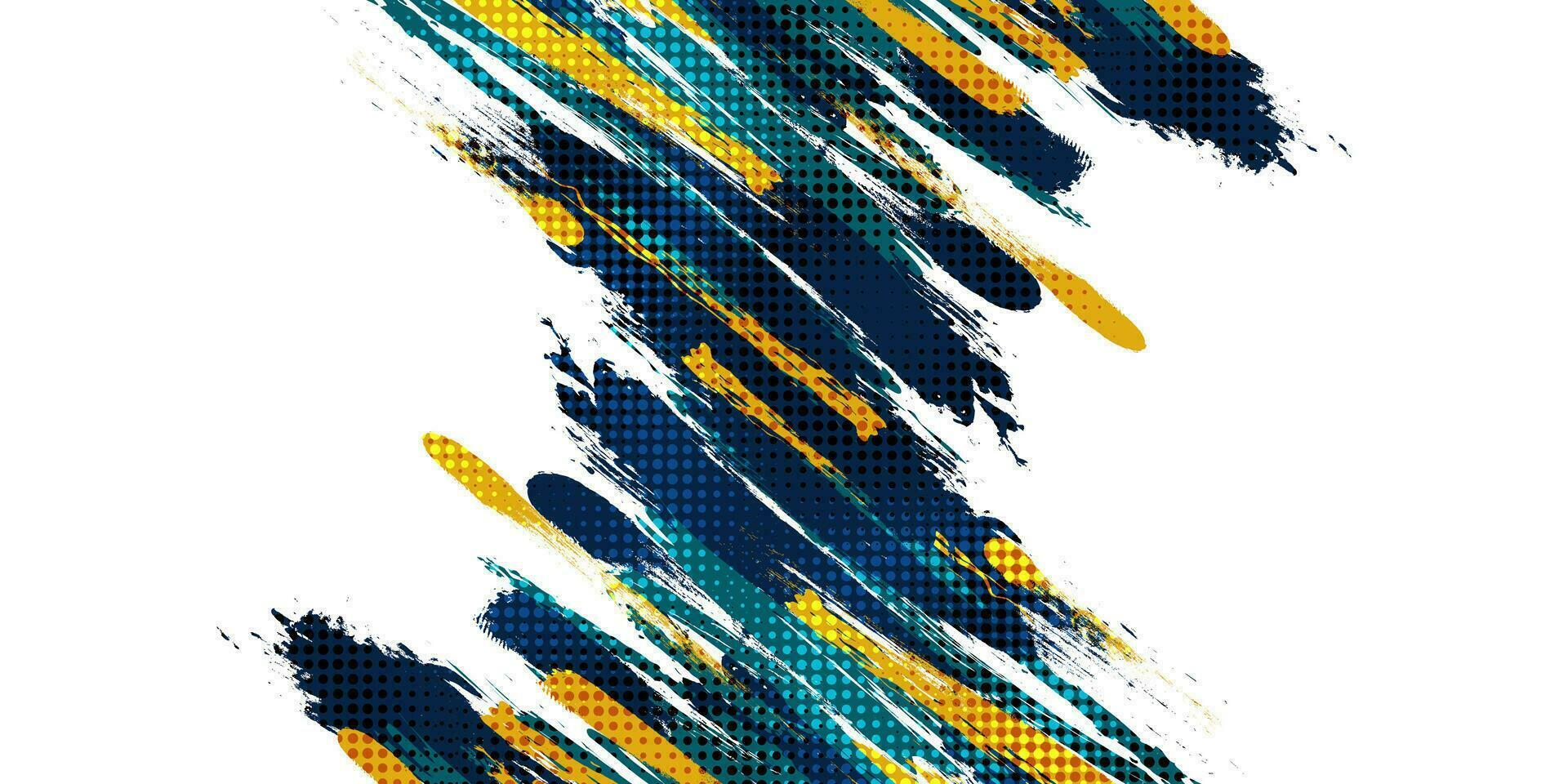 Blue and Yellow Brush Background with Halftone Effect Isolated on White Background. Sport Background with Grunge Style. Scratch and Texture Elements For Design vector