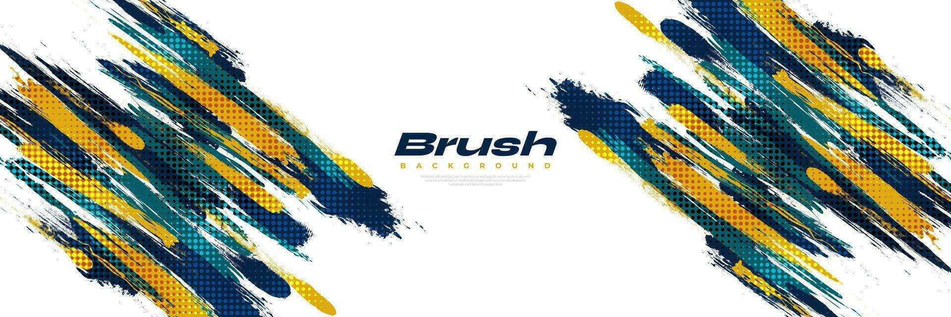 Blue and Yellow Brush Background with Halftone Effect Isolated on White Background. Sport Background with Grunge Style. Scratch and Texture Elements For Design vector