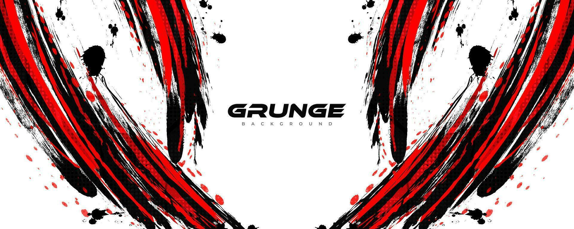 Abstract Red and Black Brush Background with Halftone Effect. Brush Stroke Illustration for Banner, Poster, or Sports Background. Scratch and Texture Elements For Design vector