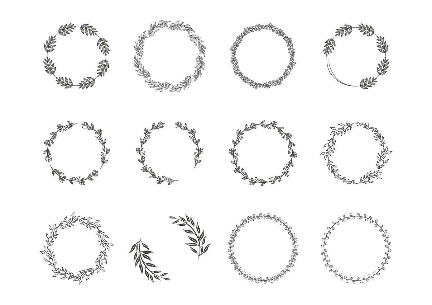 Hand drawn wreath circular vector art collection black and white