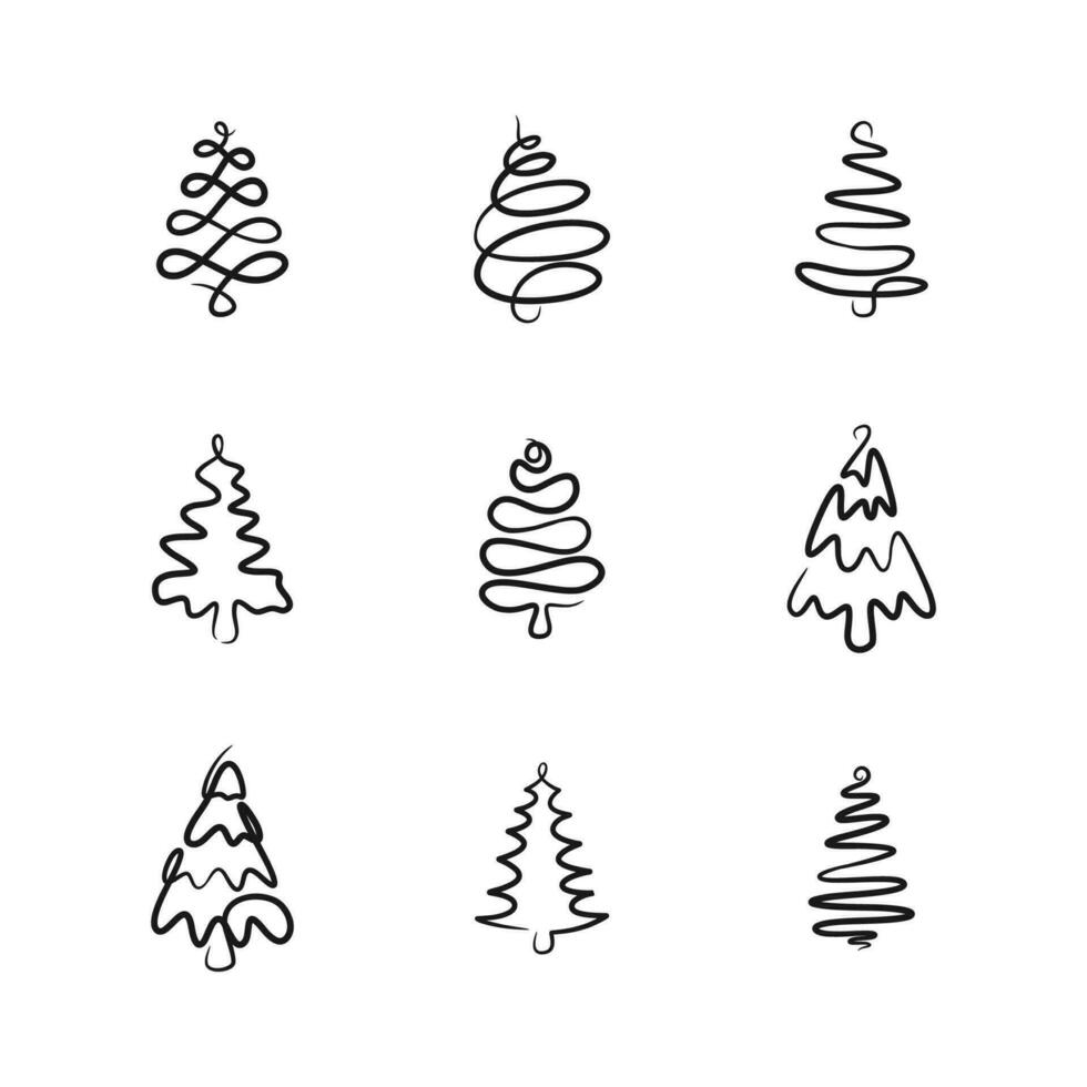 dibujo de línea continua árbol de navidad, árbol de navidad dibujo de una línea vector