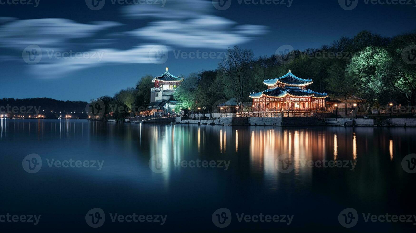 Night view of The Summer Palace. Generative AI photo