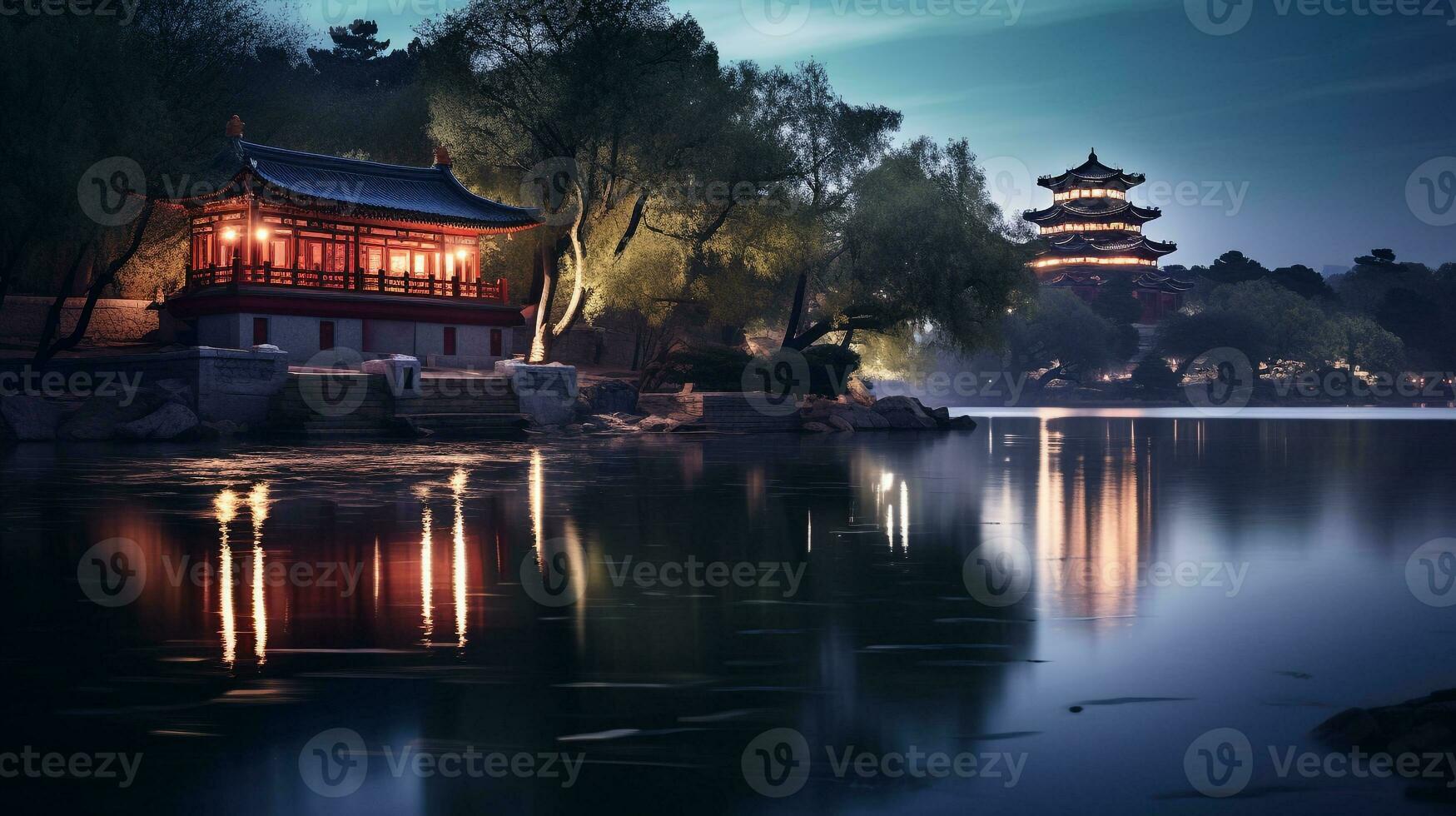 Night view of The Summer Palace. Generative AI photo