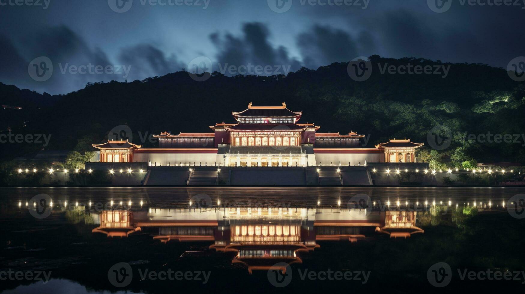 Night view of The National Palace Museum. Generative AI photo