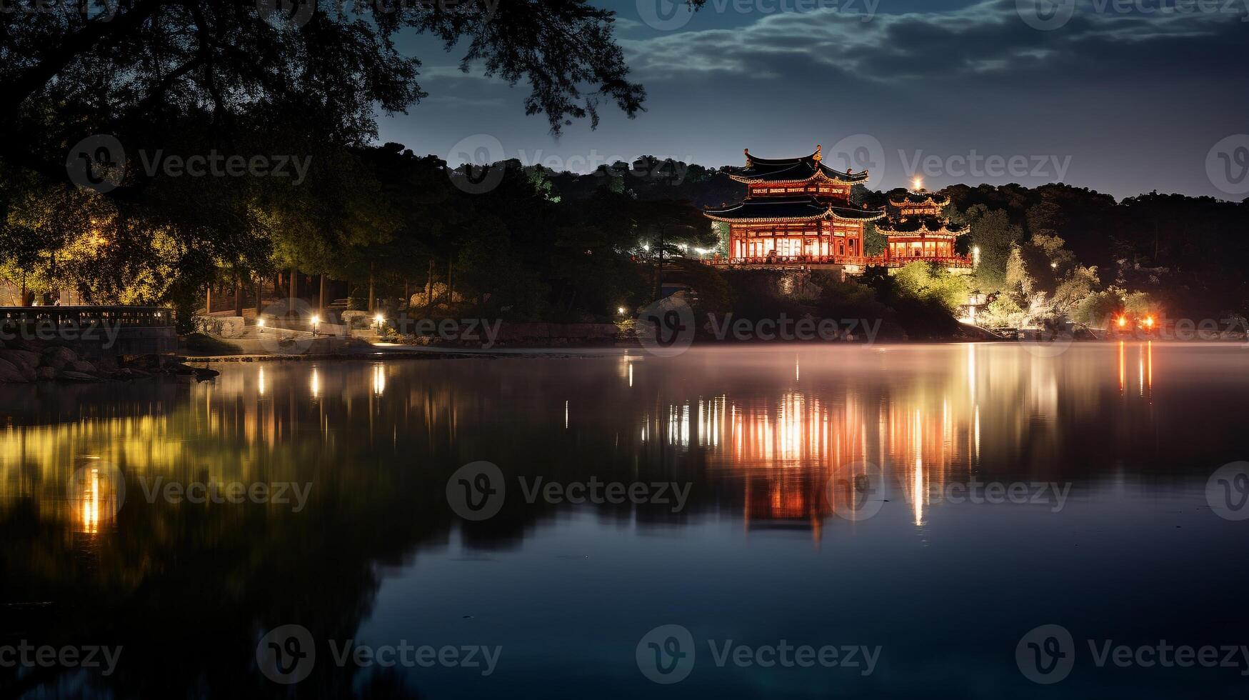 Night view of The Summer Palace. Generative AI photo