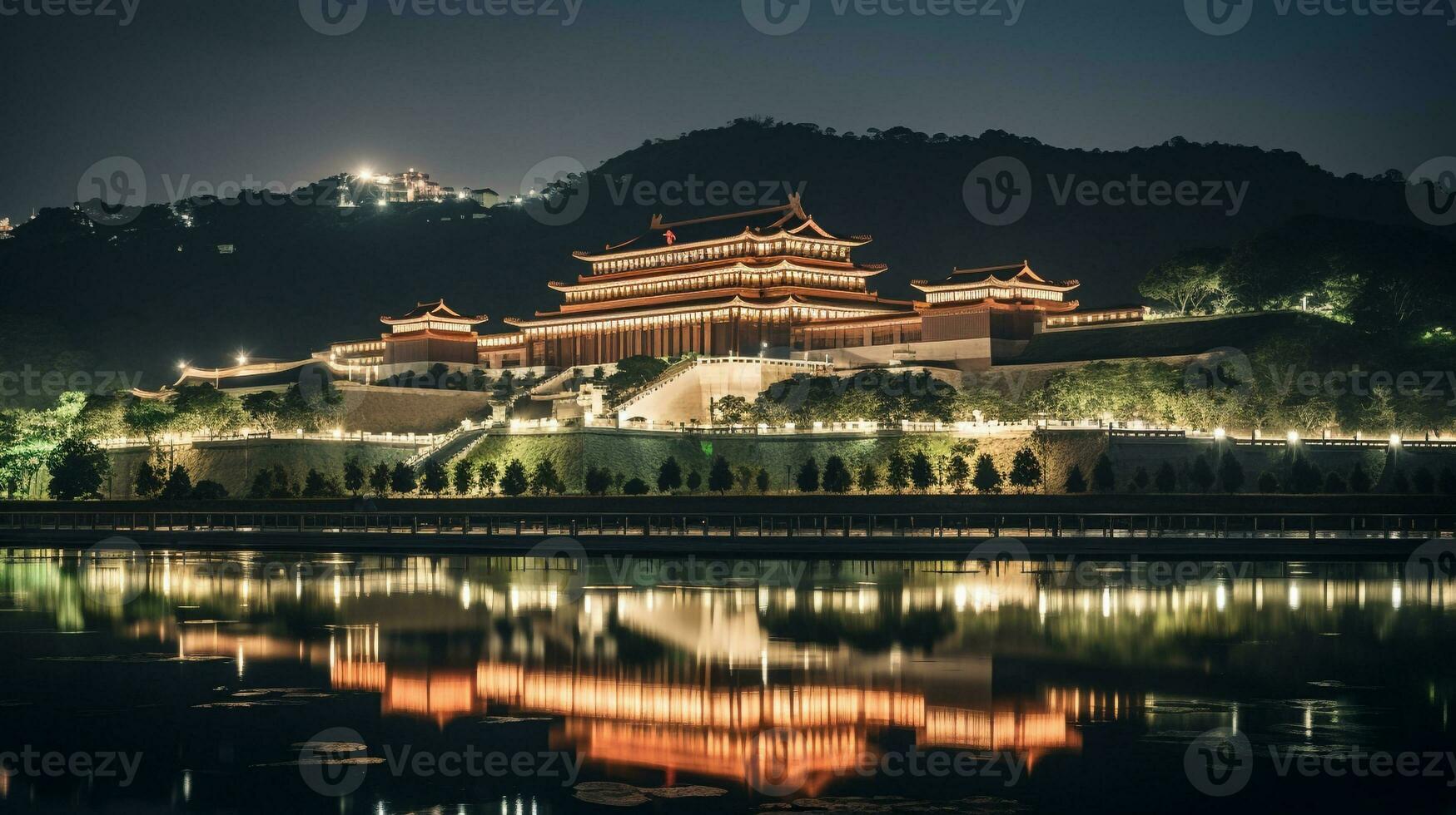 Night view of The National Palace Museum. Generative AI photo