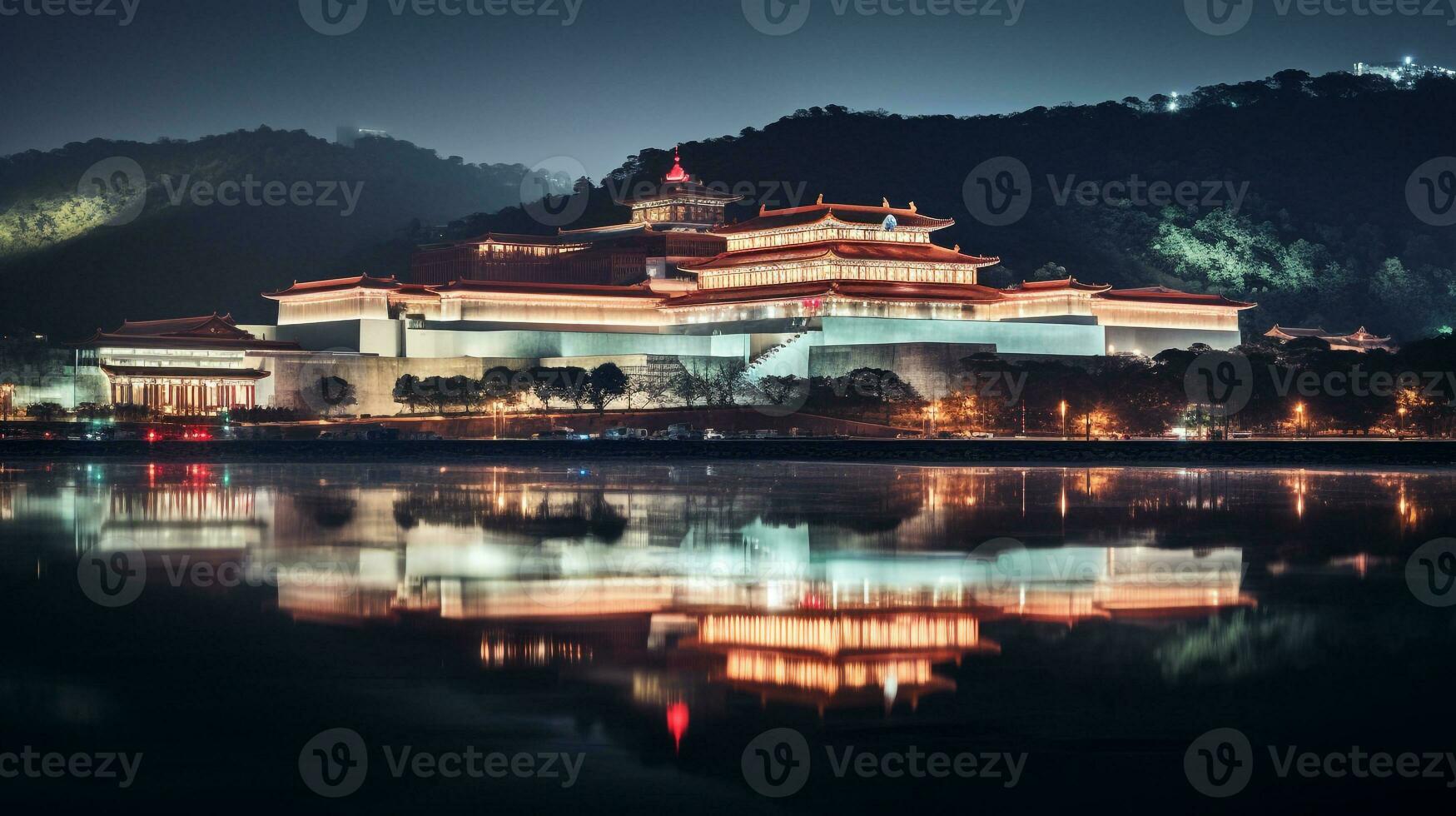 Night view of The National Palace Museum. Generative AI photo