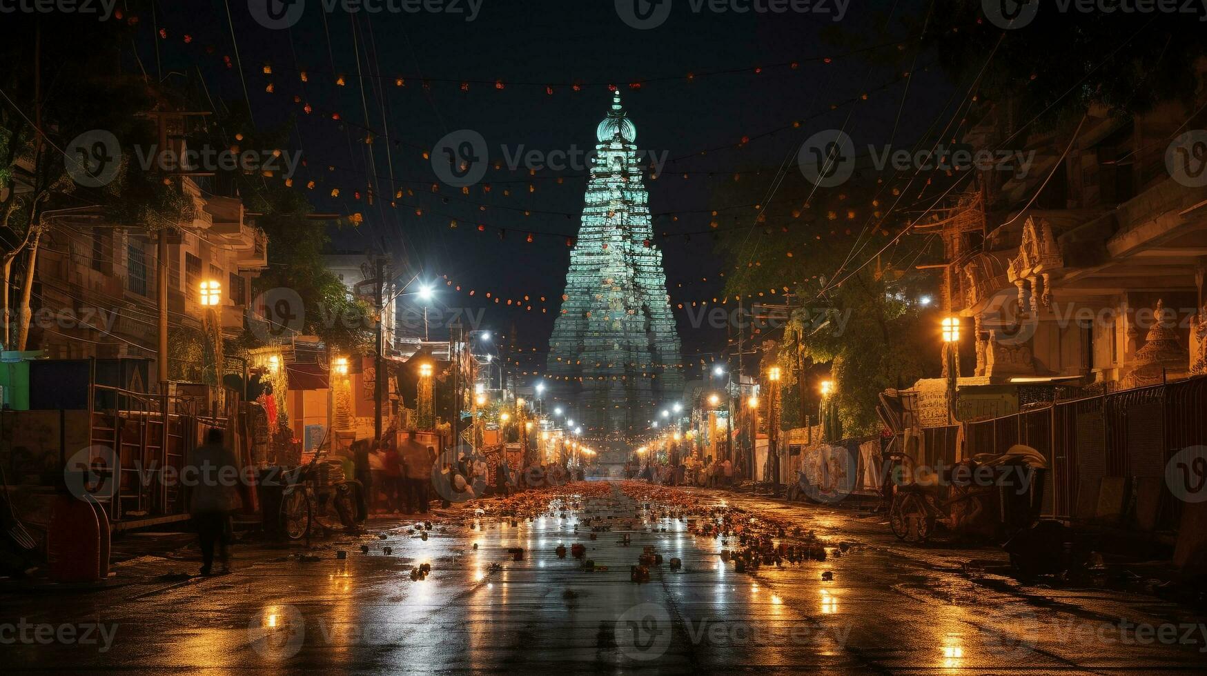 Night view of The Meenakshi Temple. Generative AI photo