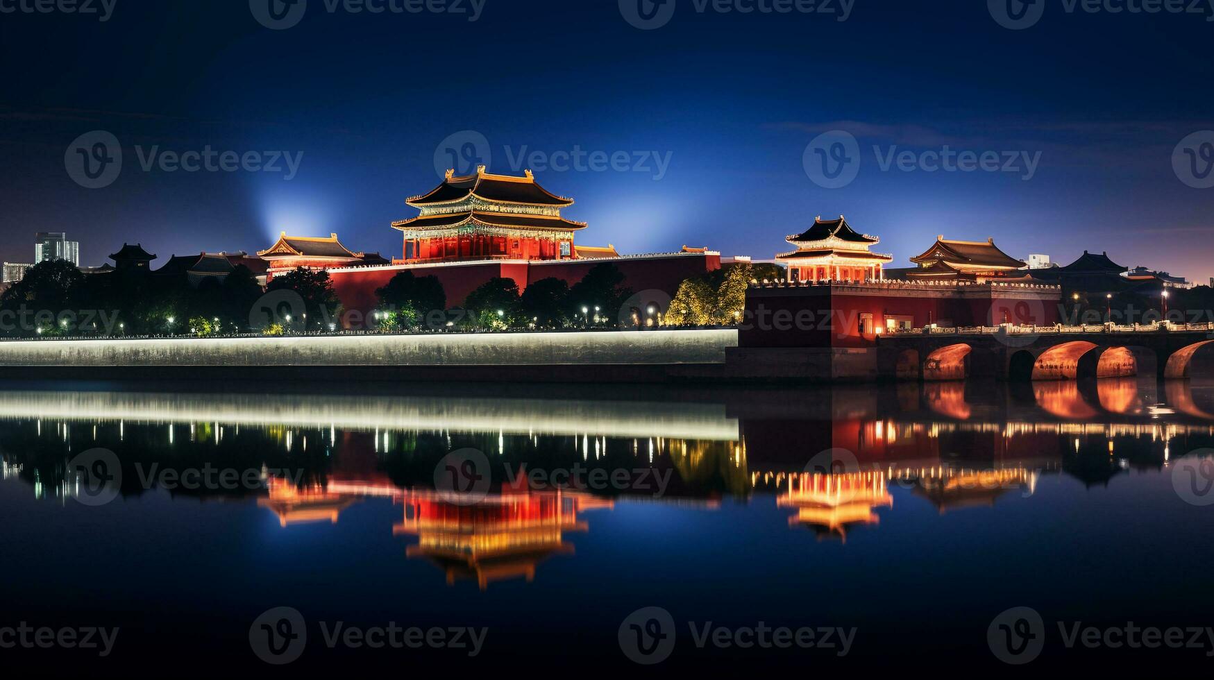 Night view of The Forbidden City. Generative AI photo