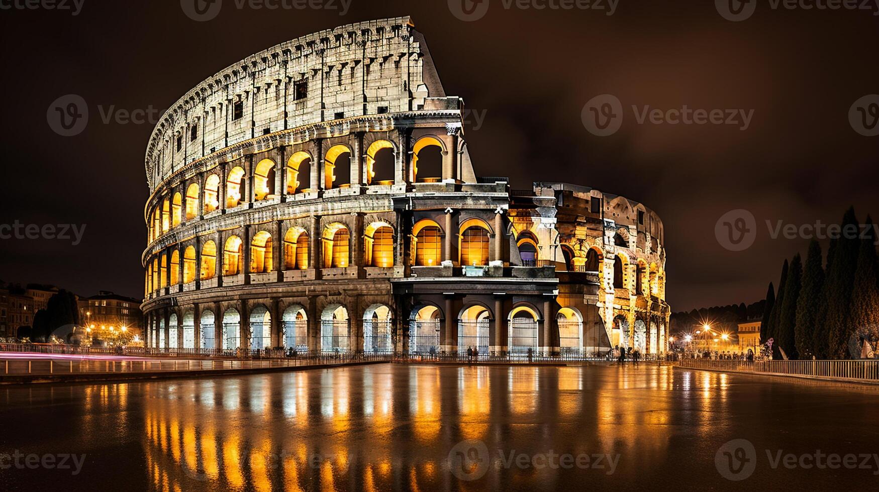 Night view of The Colosseum. Generative AI photo