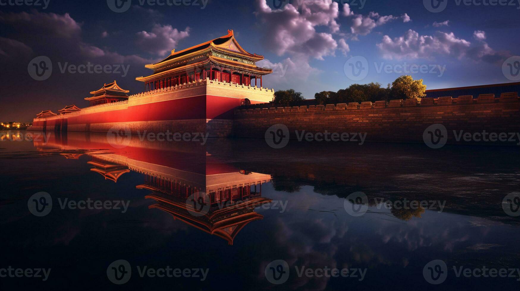 Night view of The Forbidden City. Generative AI photo