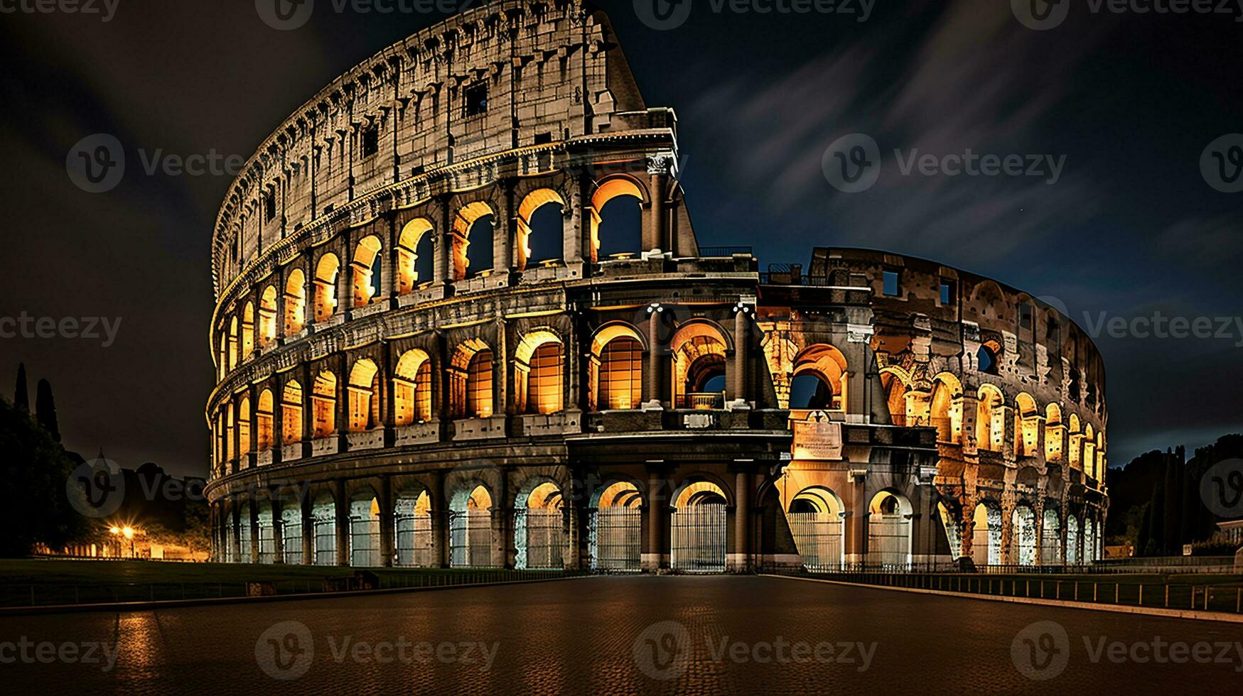 Night view of The Colosseum. Generative AI photo